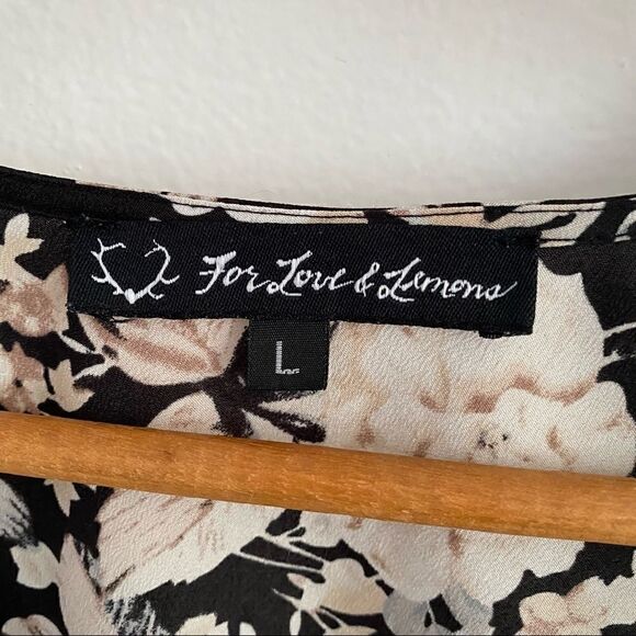 For Love And Lemons Floral Print Blouse Shirt In Cream And Black ~ Size L Large - Picture 3 of 7